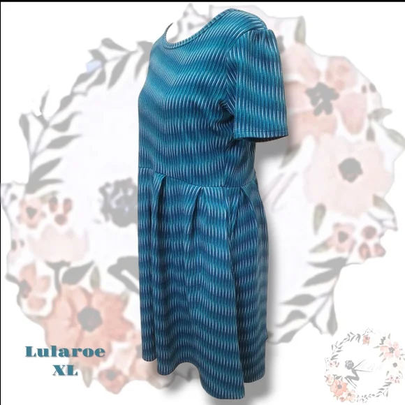 LuLaRoe Fit Flare Mix Print Teal Dress With Pockets. Size XL - Picture 3 of 5
